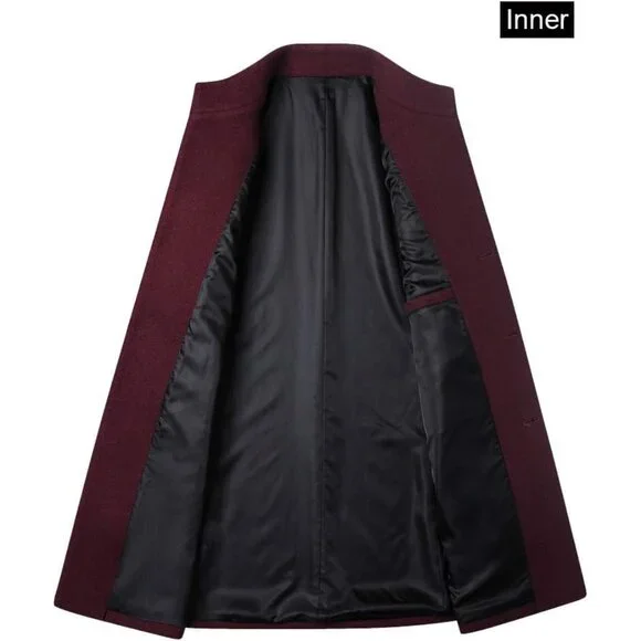 Men's Black Trench Coat Coat Single Breasted Business Overcoat - Picture 3 of 6